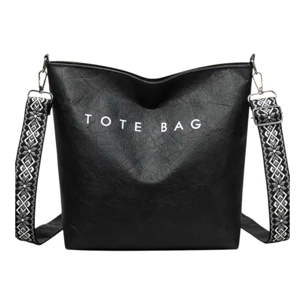 {NEW} Bohemian Style Black Tote Bag with Patterned Strap